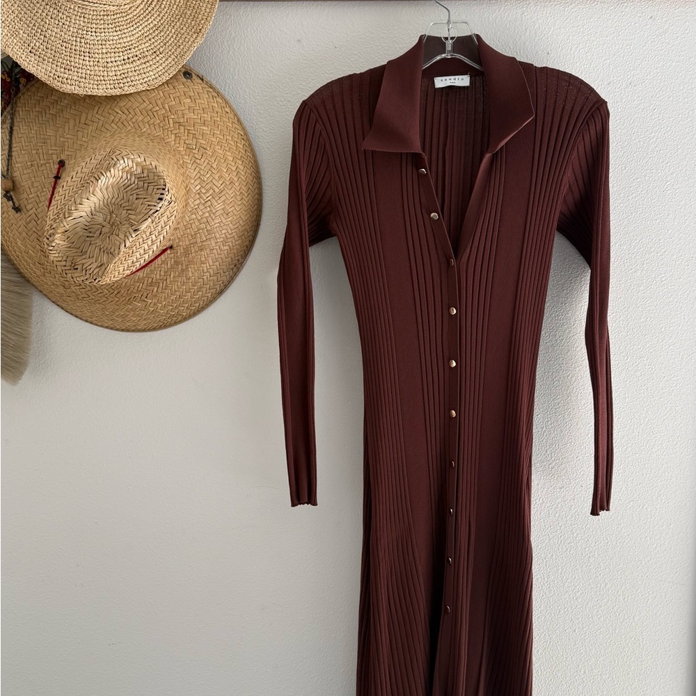 SANDRO Chocolate Brown Knit Dress